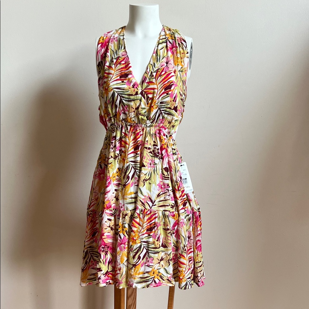 Rip Curl Tropical Print Mini Dress - Pink and Yellow